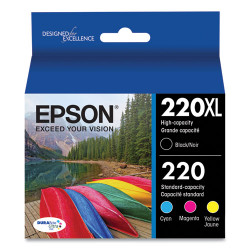 T220XLBCS | Epson® 220XL | Original Epson® (T220XL-BCS) High-Yield Ink Cartridge (4 Pack)  Black, Cyan, Magenta, Yellow | Ink Cartridge Original Epson® 220XL (4 Pack) Black, Cyan, Magenta, Yellow High-Yield Ink Cartridges (T220XL-BCS) | Original Ink Cartridge s - 165 - 175