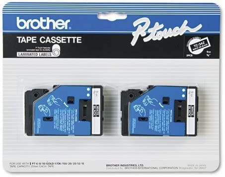 TC-34Z | Orignal Brother Tape Cartridges For P-Touch Labelers, 0.35" X 25.2 Ft 2-Pack - White on Black