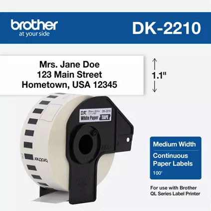 DK-2210 | Original Brother Continuous Length Paper Label Tape - Black on White