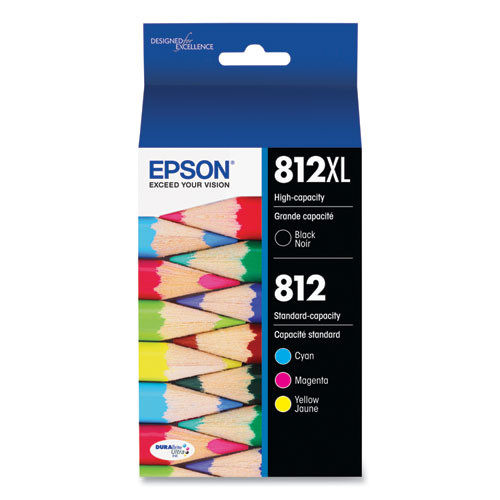 T812XLBCS | Epson® T812XL | Original Epson® T812XL-BCS DURABrite Ultra® High-Yield Ink Cartridge - Black,Cyan, Magenta, Yellow