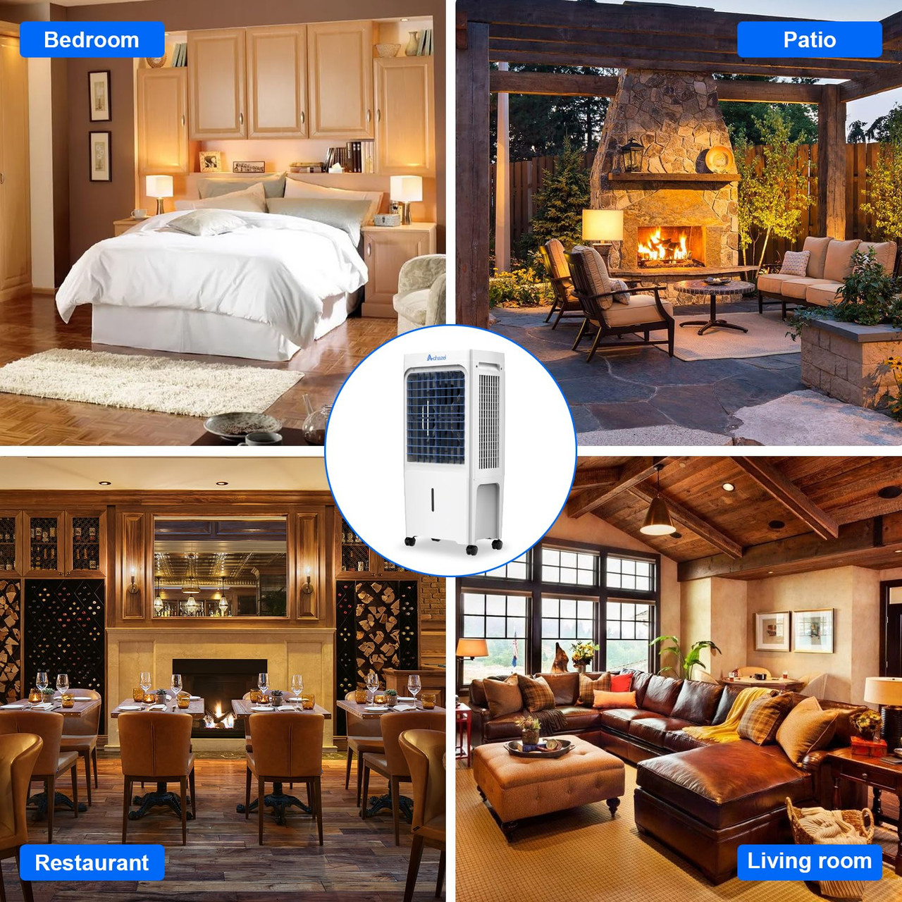 ACHAZEL 1,882 CFM Evaporative Air Cooler with Remote Control,3-Speed Portable Swamp Cooler with 12H Timer, 120° Oscillation, 3-in-1 Water Cooler Fan with 6.61 Gal Water Tank for Indoor Outdoor Use