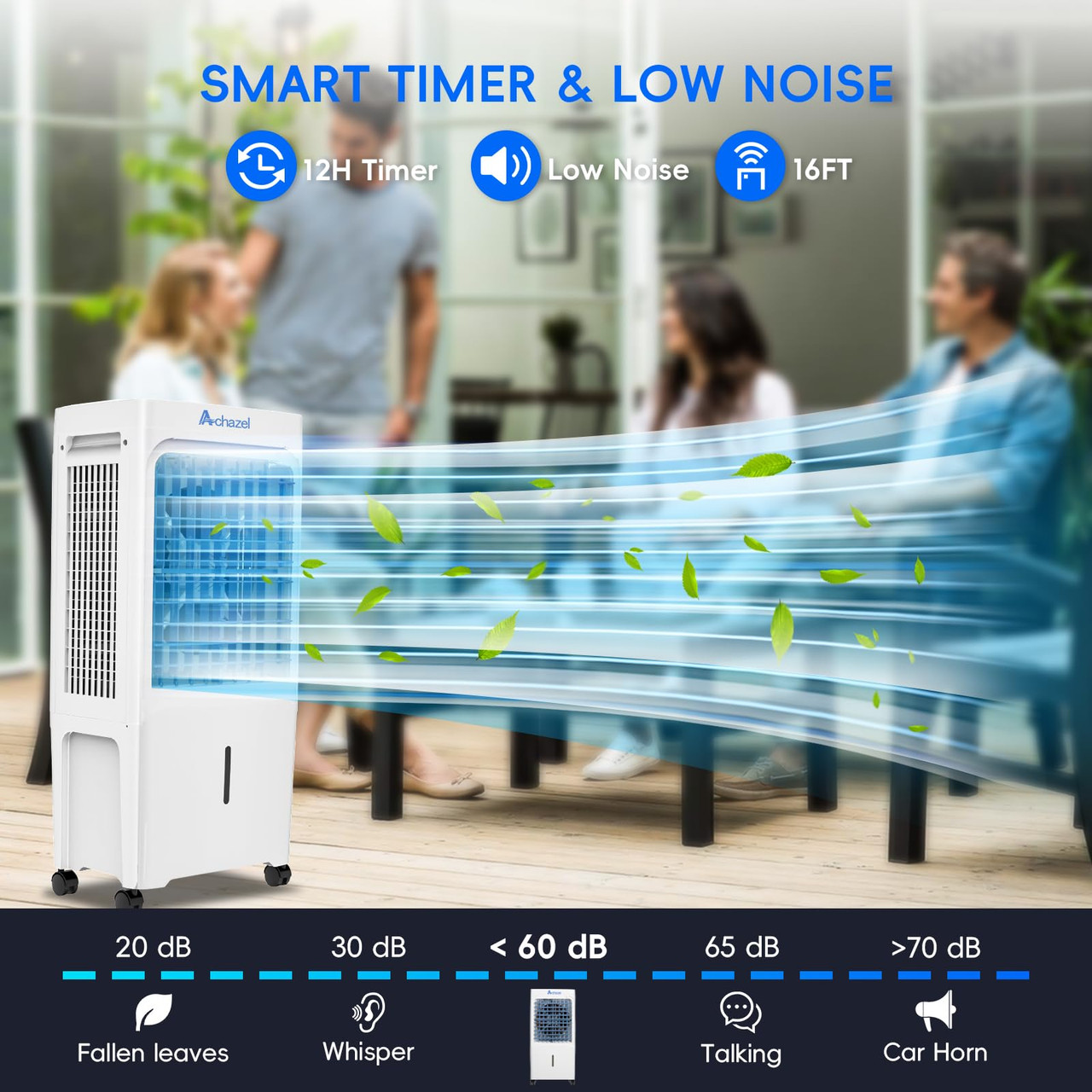 ACHAZEL 1,882 CFM Evaporative Air Cooler with Remote Control,3-Speed Portable Swamp Cooler with 12H Timer, 120° Oscillation, 3-in-1 Water Cooler Fan with 6.61 Gal Water Tank for Indoor Outdoor Use