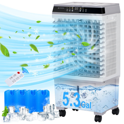Landeagle Swamp Cooler, 1800CFM Evaporative Air Cooler with 5.3-Gal Water Tank, Evaporative Cooler with 3 Speeds, Remote Control, 12H Timer, Air Cooler for Indoor Room Bedroom Use(31IN)