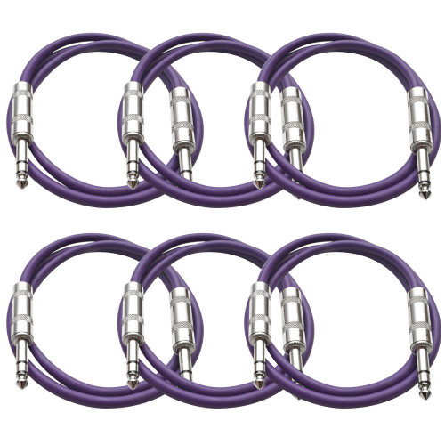 Seismic Audio - SATRX-F2-6 Pack of Purple 2' 1/4" TRS to 1/4" TRS Patch Cables