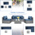 Shintenchi 5 Pieces Outdoor Patio Sectional Sofa Couch, Silver Gray PE Wicker Furniture Conversation Sets with Washable Cushions & Glass Coffee Table for Garden, Poolside, Backyard (Aegean Blue)
