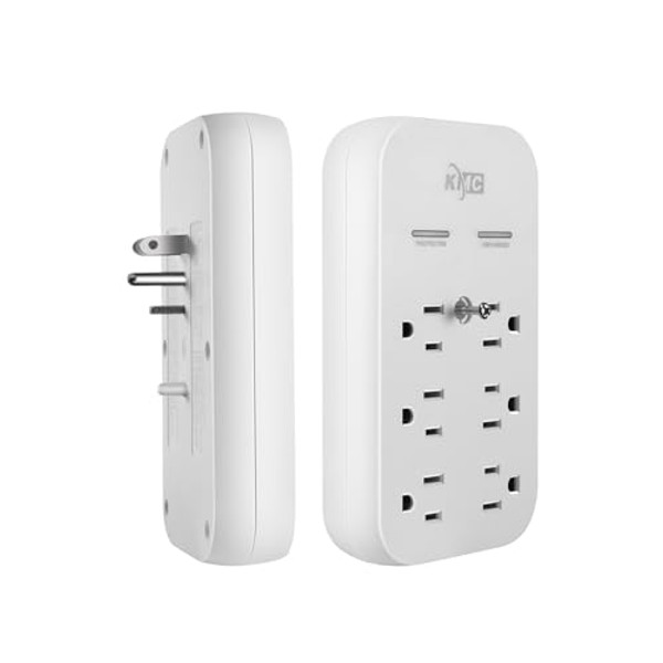 KMC 6-Outlet Extender USB-C PD Surge Protector Wall Tap, Multi-Plug USB Wall Charger, 2 USB-A Ports & USB-C 20W Power Delivery, High-Speed Phone Charger, 980J Surge Protection, UL/ETL Certified, White