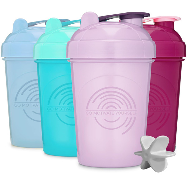 GOMOYO 4-Pack - 20oz Shaker Bottle, Blender Protein Shaker Whisk, Bulk Protein Drink and Pre-Workout Shaker Cups, Dishwasher Safe & BPA Free