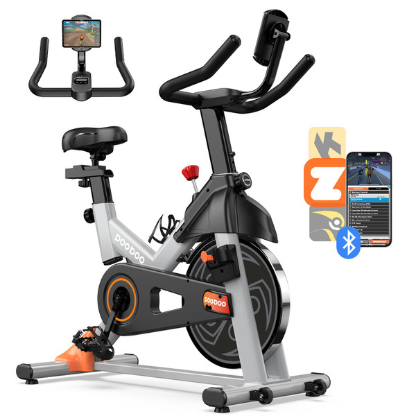 pooboo Exercise Bike, Adjustable Magnetic Resistance Silent Belt Drive, Indoor Cycling Bike for Home Cardio Gym, Fitness Stationary Bike Machine with 350lbs Weight Capacity, Monitor with Pulse & Ipad
