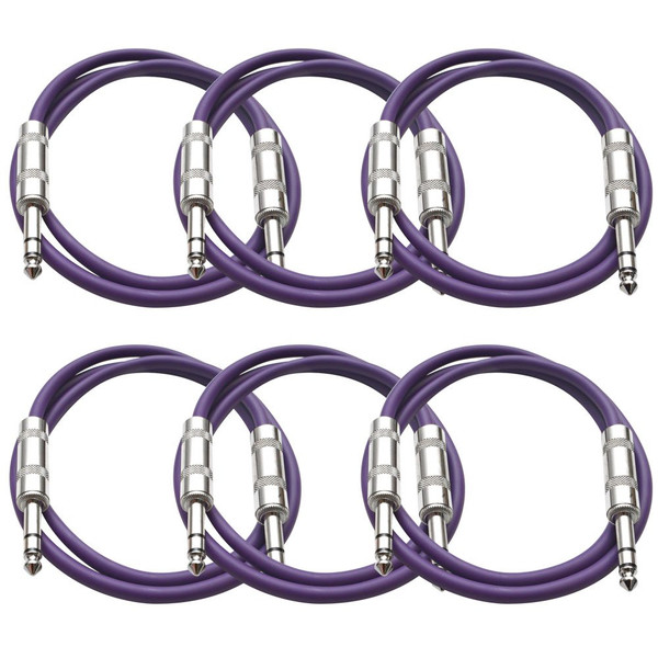 Seismic Audio - SATRX-F2-6 Pack of Purple 2' 1/4" TRS to 1/4" TRS Patch Cables