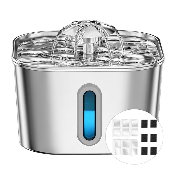 Cat Water Fountain Stainless Steel 74oz/2.2L with 6 Filters & 6 Sponges