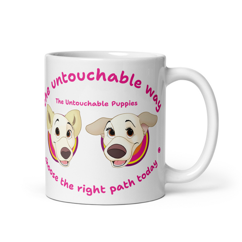 White glossy mug / Floppy Ears and Curly Tail / choose the right path 