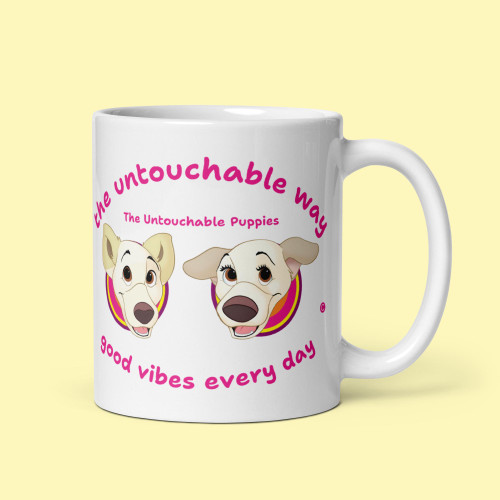 White glossy mug / Floppy Ears and Curly Tail / good vibes every day