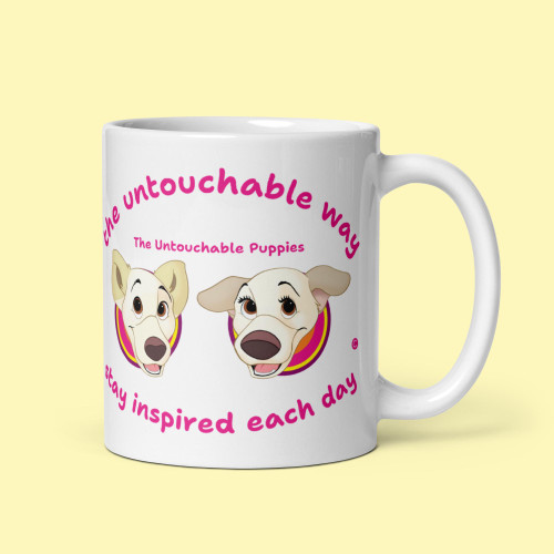 White glossy mug / Floppy Ears and Curly Tail / stay inspired each day