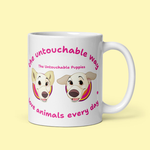 White glossy mug/ Floppy Ears and Curly Tail / love animals every day