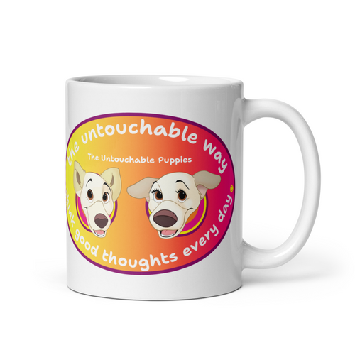 White glossy mug / Floppy Ears and Curly Tail / think good thoughts every day 2