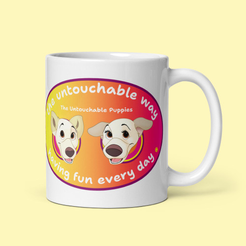 White glossy mug / Floppy Ears and Curly Tail / having fun every day 2