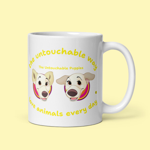 White glossy mug / Floppy Ears and Curly Tail / love animals every day 3