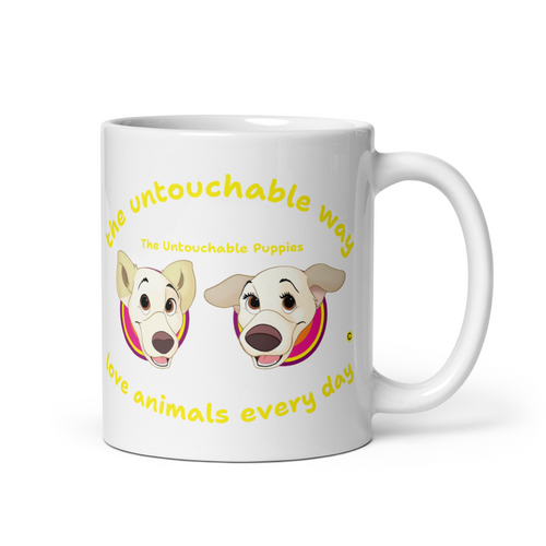 White glossy mug / Floppy Ears and Curly Tail / love animals every day 3