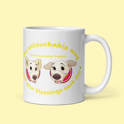 White glossy mug / Floppy Ears and Curly Tail / count your blessings each day 3