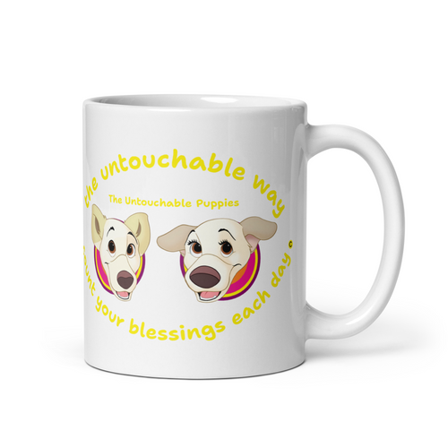 White glossy mug / Floppy Ears and Curly Tail / count your blessings each day 3