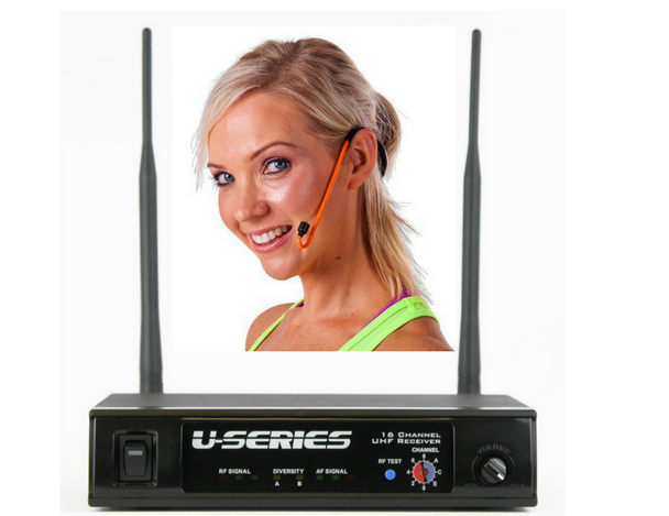 Fitness Audio MT-U8-II UHF Combo Wireless Mic System with CYCLEMIC Fitness Headset with Receiver - Orange only