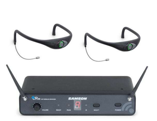 Samson Airline 88 Frequency-Agile CR88 Receiver + 2 x AH8 Combo Sweat-Resistant Fitness Headsets