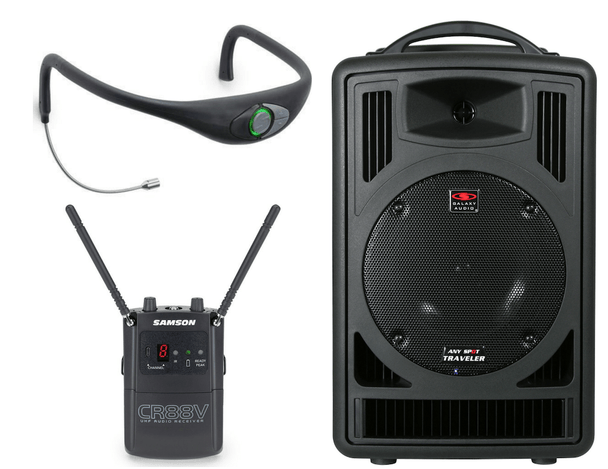 Supreme Audio Poolside™ Portable Sound System - Galaxy Audio TV8 Battery Powered PA + Samson AirLine AH8 Combo Headset + CR88v UHF Receiver - D Band - 542–566MHz