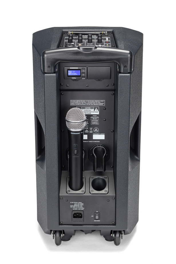 Samson Expedition XP310w 300-Watt 10" Portable Powered PA with Wireless Handheld Microphone, Rechargeable Batteries and Bluetooth® - Rear Panel Samson Expedition XP310w 300-Watt 10" Portable Powered PA with Wireless Handheld Microphone, Rechargeable Batteries and Bluetooth® - Rear Panel