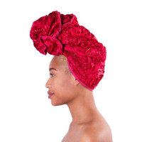 Ruby Sampson Cherry Red Rosette Silk-lined Head Wrap
