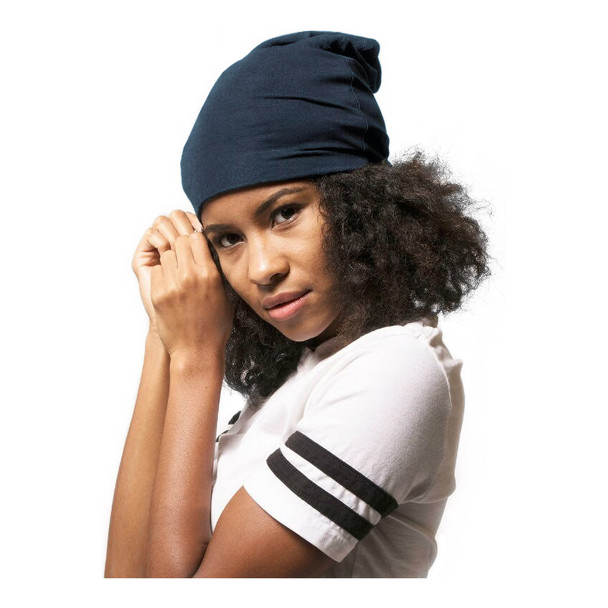 Adama Navy Satin Lined Jersey Beanie