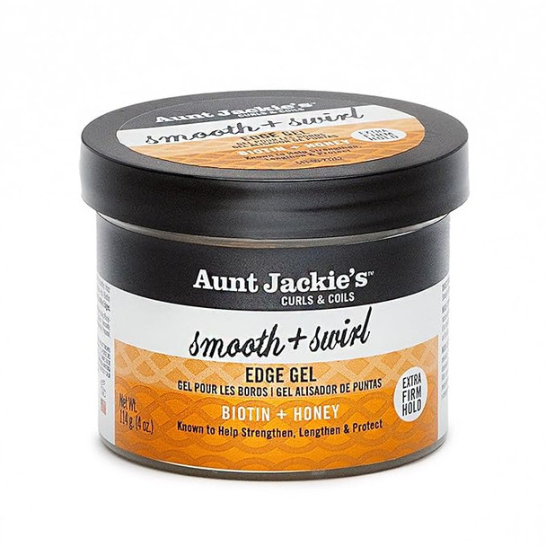 Aunt Jackie's Curls & Coils Biotin + Honey Smooth + Swirl Edge Gel with Extra Firm Hold, 4 oz