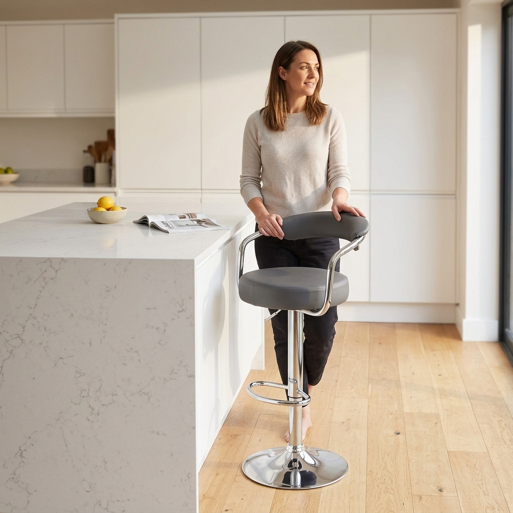 Charcoal Faux Leather Bar Stool for Kitchen Islands & Bar