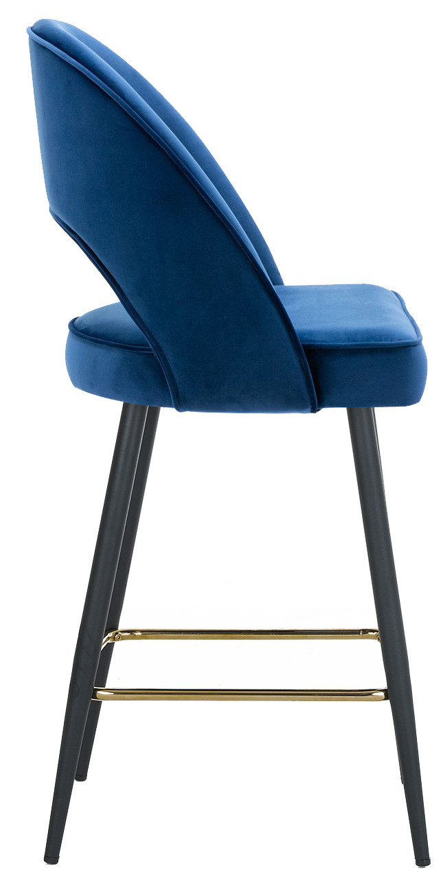 Chelsea Velvet Blue Bar Stool Gold Footrest Modern & Elegant Design