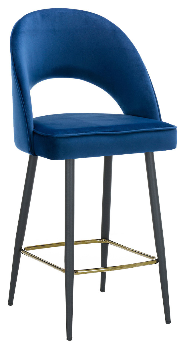 Chelsea Velvet Blue Bar Stool Gold Footrest Modern & Elegant Design