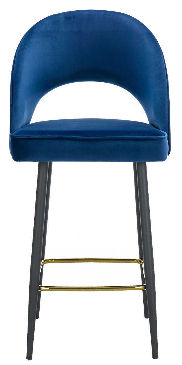 Chelsea Velvet Blue Bar Stool Gold Footrest Modern & Elegant Design