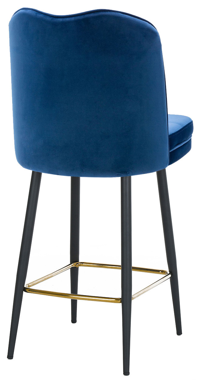 Knightsbridge Velvet Blue Bar Stool Gold Footrest Modern & Elegant