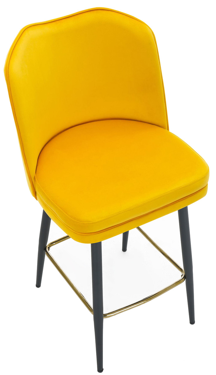 Knightsbridge Velvet Mustard Bar Stool Gold Footrest Modern