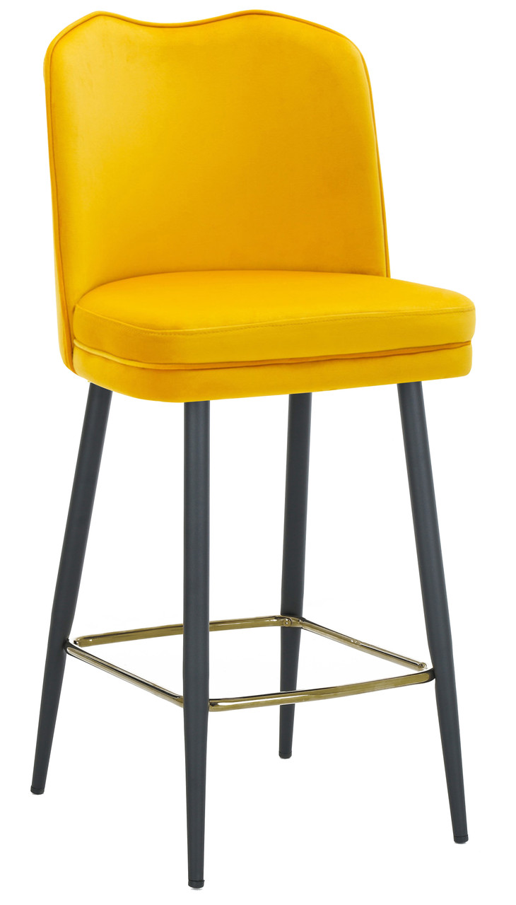 Knightsbridge Velvet Mustard Bar Stool Gold Footrest Modern
