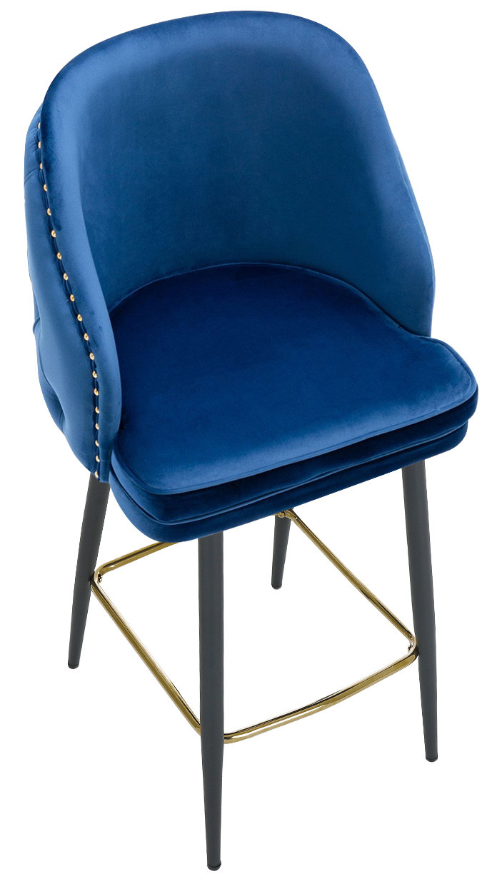 Mayfair Velvet Blue Bar Stool Gold Footrest Modern & Elegant Design