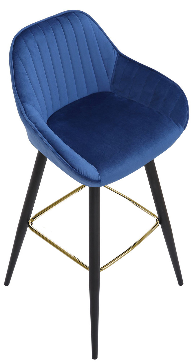 Velluto Velvet Blue Bar Stool Gold Footrest Modern & Elegant Design