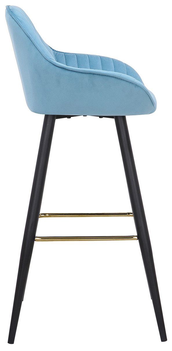 Velluto Velvet Pastel Blue Bar Stool Gold Footrest Modern & Elegant