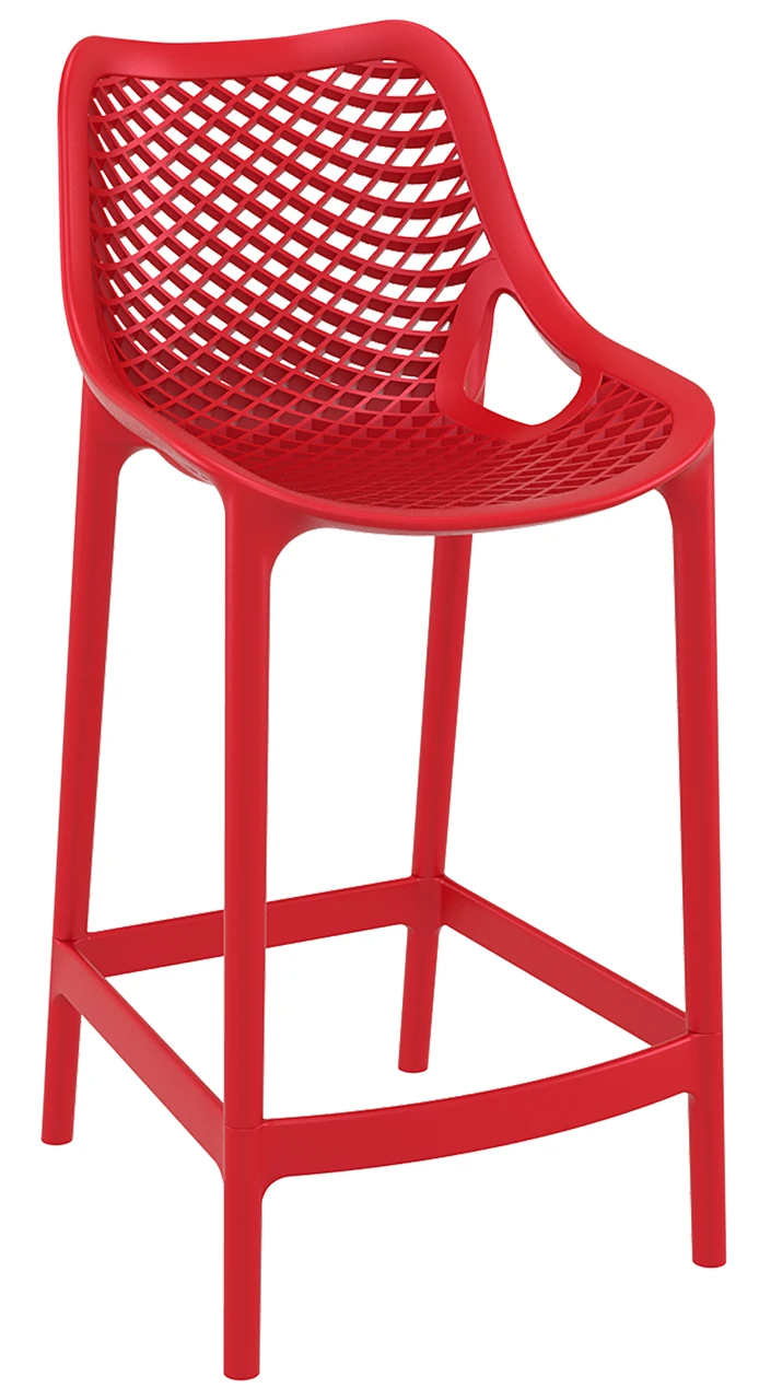 Red Tall Plastic Bar Stool with Footrest for Commercial Use