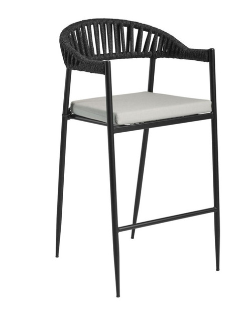 Tico Rope Bar Stool Dark Grey Weave Matt Black Frame Tico Rope Bar Stool Dark Grey Weave Matt Black Frame