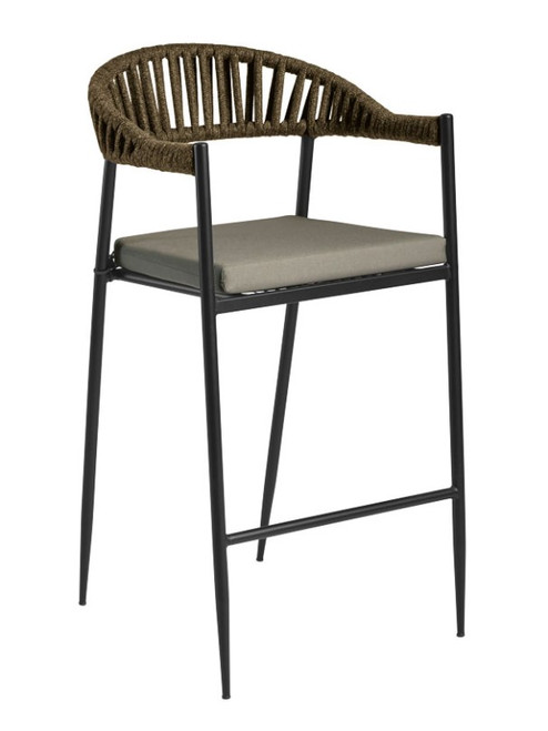 Tico Rope Bar Stool Natural Tan Weave Matt Black Frame Tico Rope Bar Stool Natural Tan Weave Matt Black Frame
