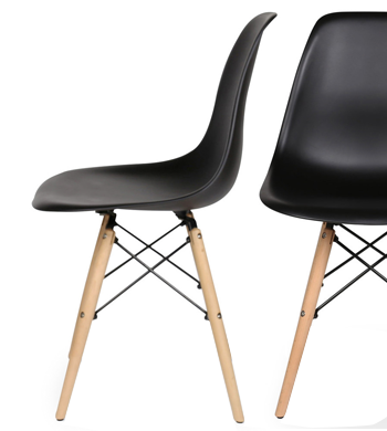 Eiffel Black Plastic Chair with Wooden Legs - 2 Pack