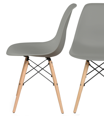 Eiffel Grey Plastic Chair with Wooden Legs - 2 Pack