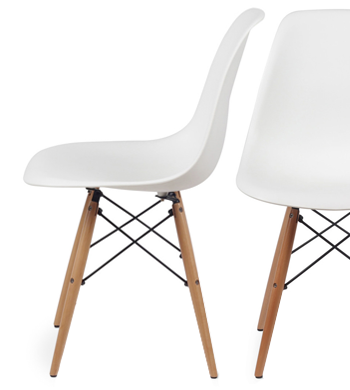 Eiffel White Plastic Chair with Wooden Legs - 2 Pack