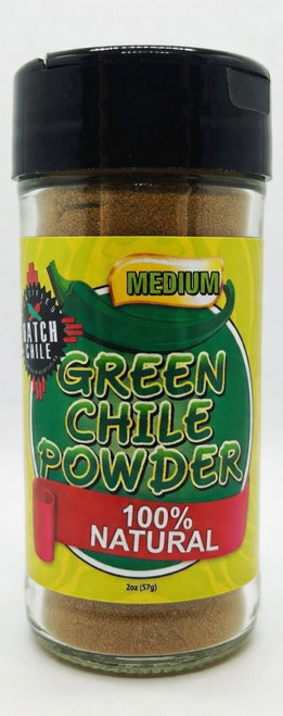 Fresh Ground Hatch New Mexico Green Chile Powder.  A must have for any cook! We carry Mild, Medium and Hot.