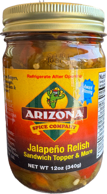 Award Winning Relish.  A nice balance of mild peppers, onions and jalapenos.  A great flavor for sandwiches, burgers, hot dogs, sausages, chicken, steak.. the list goes on.   All natural with no preservatives.  