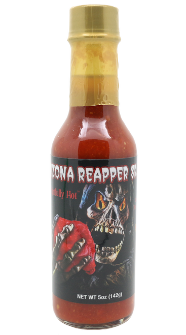 Larger 5 oz Bottle! A flavorful blend of Ghost Pepper and Carolina Reaper come together to make this sauce a big hit.  Also try our Reapper Jr.  Half the heat and all the flavor.